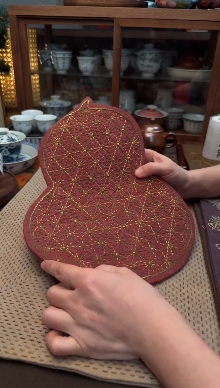 【闪购商品】织绣Cici手作刺子绣植物染柿染茶席-155