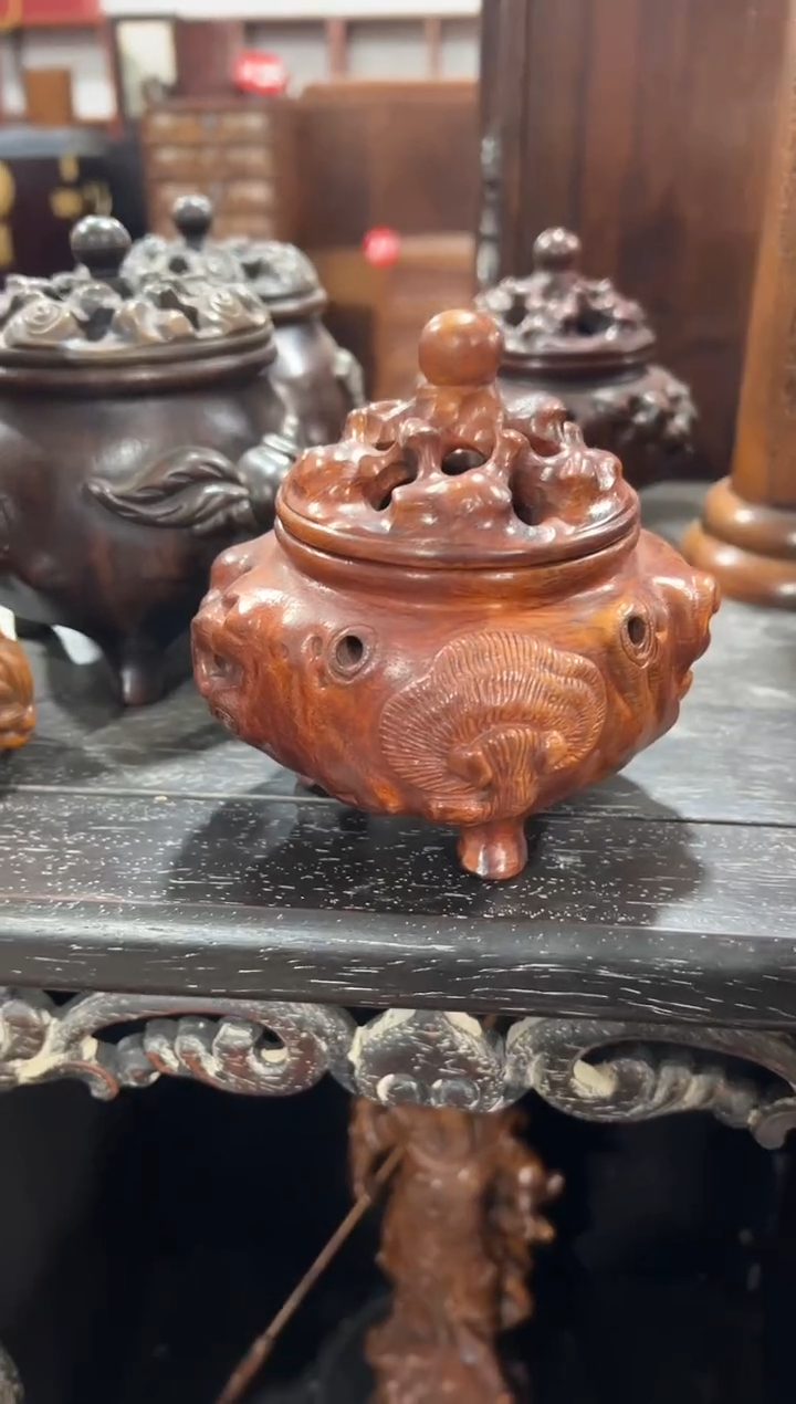 花梨木灵芝香炉1