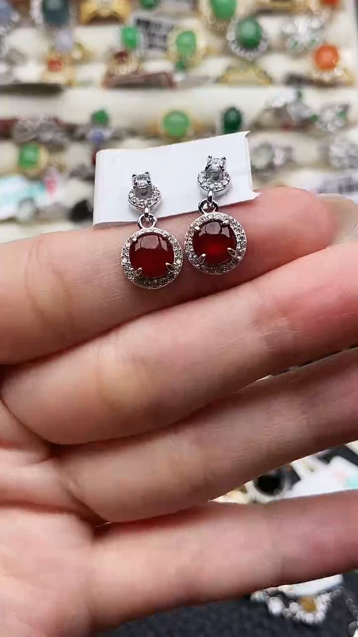 银S925镶嵌翡翠耳饰104