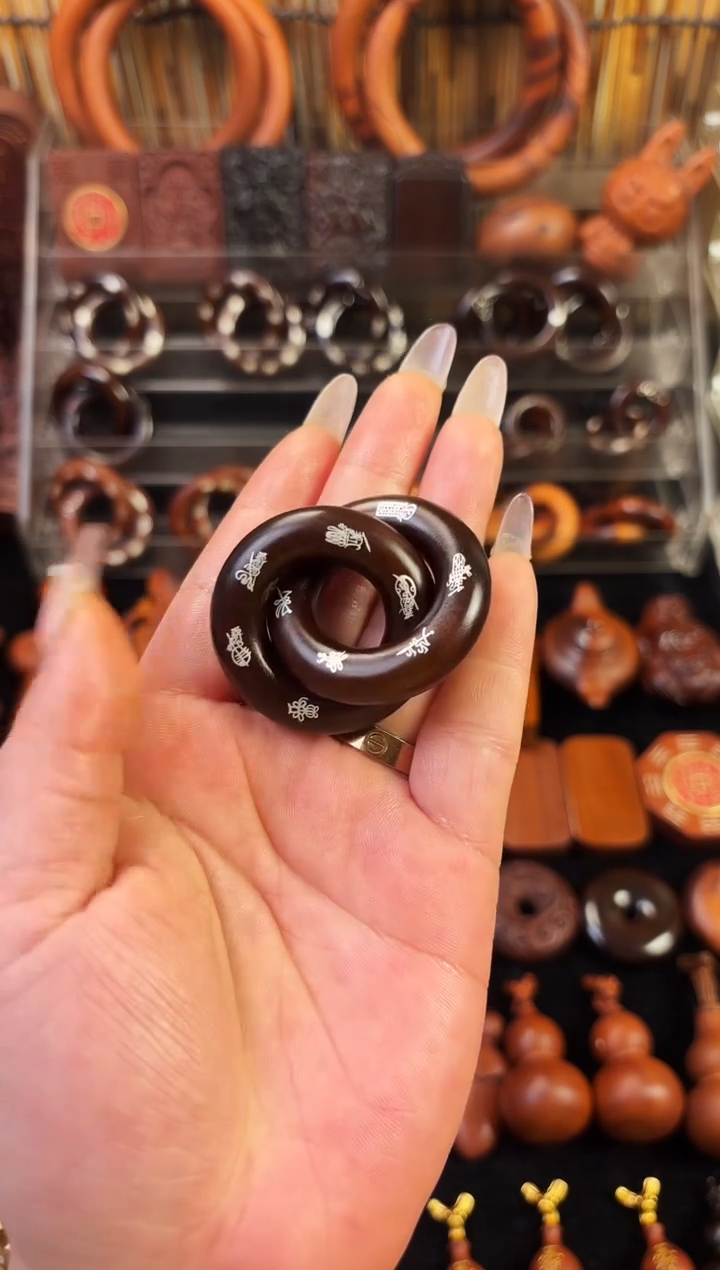 雷枣木玉化  双面镶银五雷五路乾坤圈 2.0