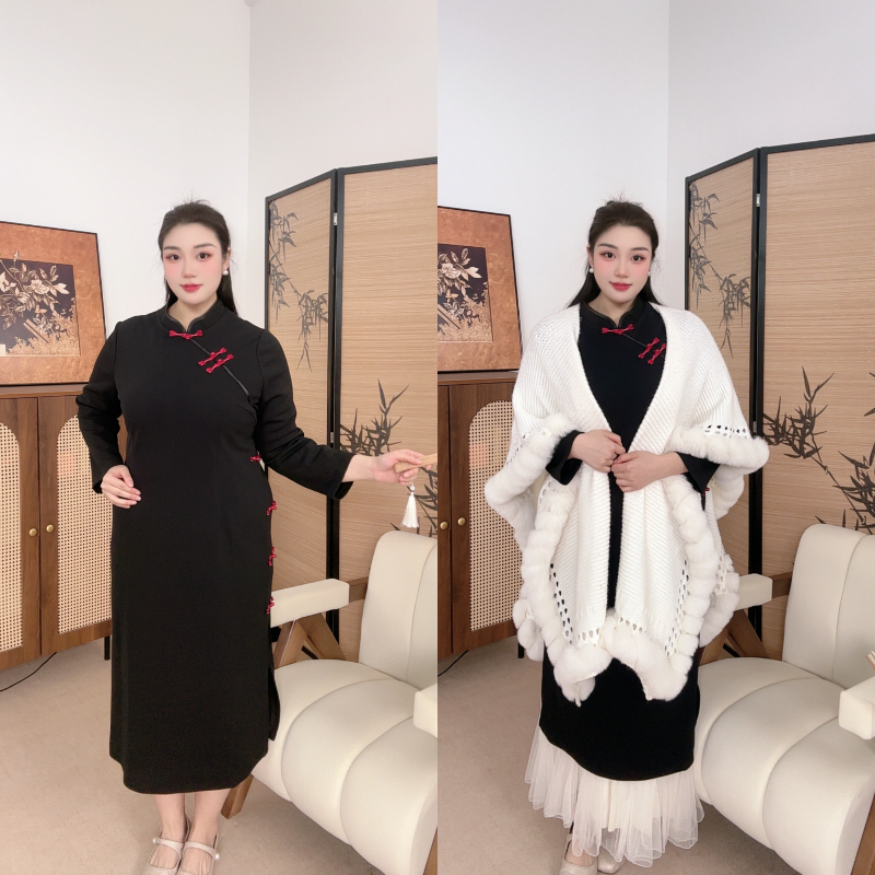 52067胖MM国风新中式5长款改良旗袍2025新款复古收腰连衣裙