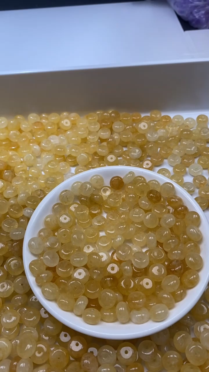 颈饰未镶嵌水晶W3147-金丝雀黄碧玺算盘10*6mm*10颗