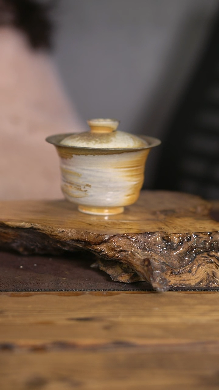 景德镇纯柴烧 中白泥盖碗 58