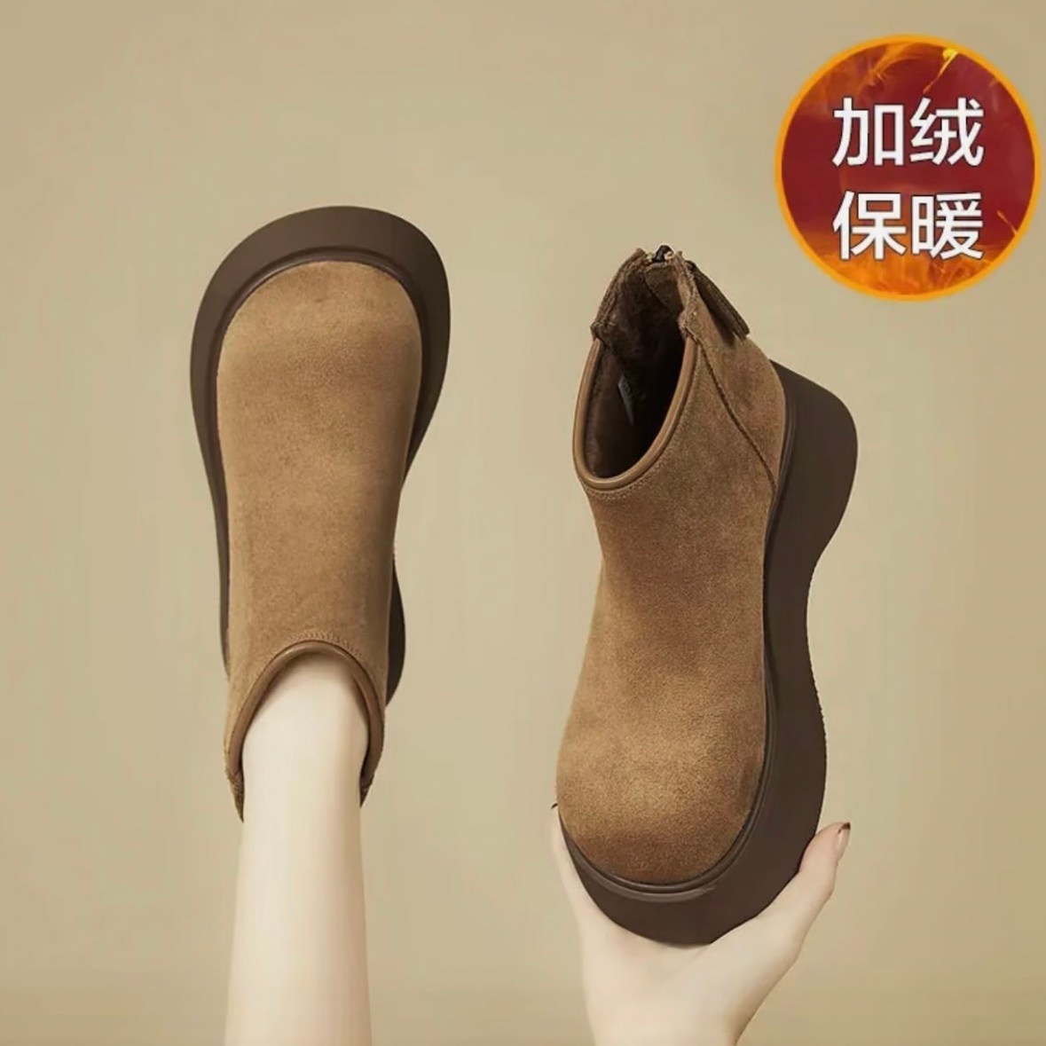 【现货+运费险】2025 勃肯小个超厚短筒英伦风韩式棉靴复古显高棉鞋