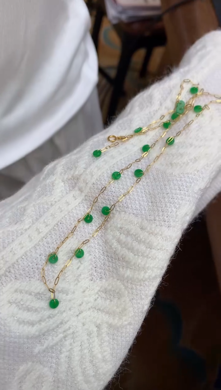 【闪购商品】翡翠颈饰18K金镶嵌满天星项链18K金链