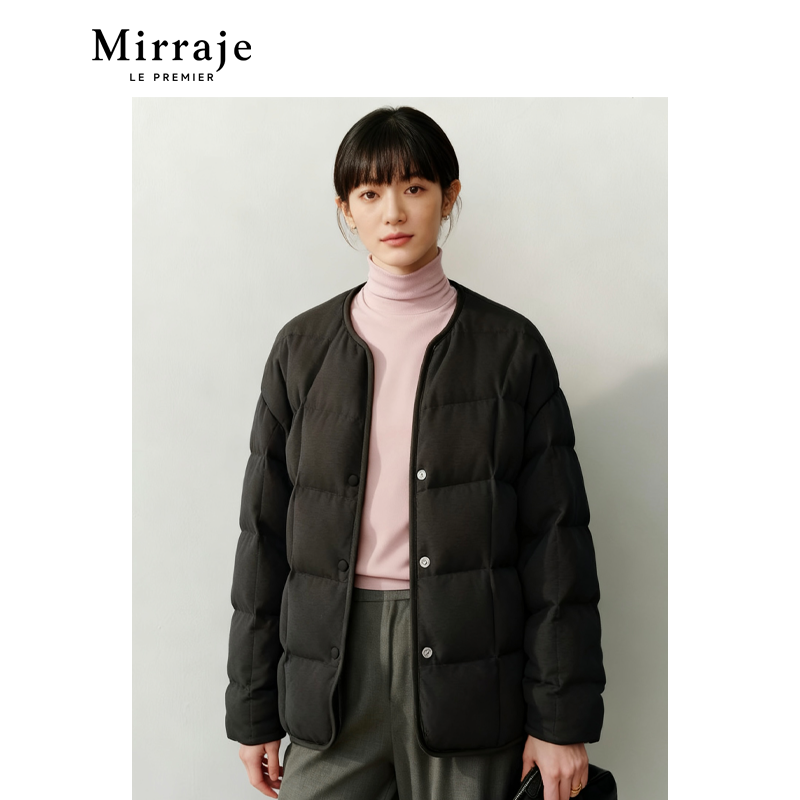 Mirraje 天丝醋酸针织围脖可拆卸白鹅绒短款羽绒服