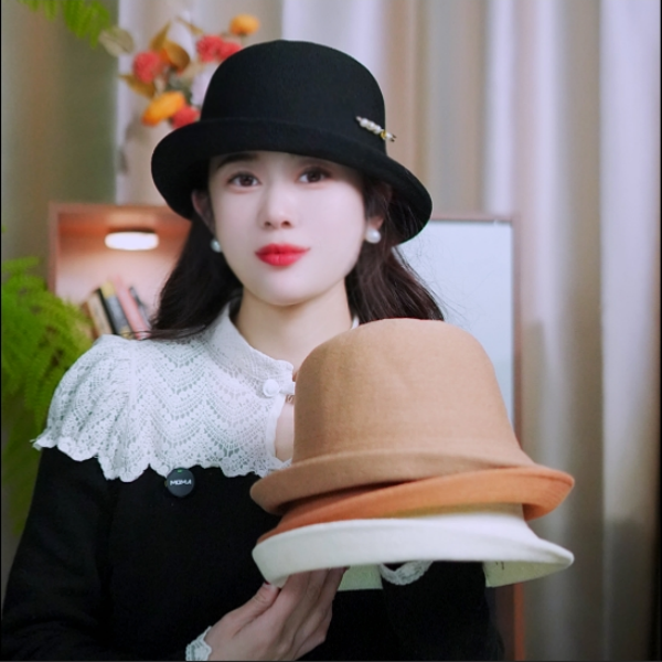 亚麻赫本风卷边小帽檐小礼帽春夏季防晒遮阳礼帽