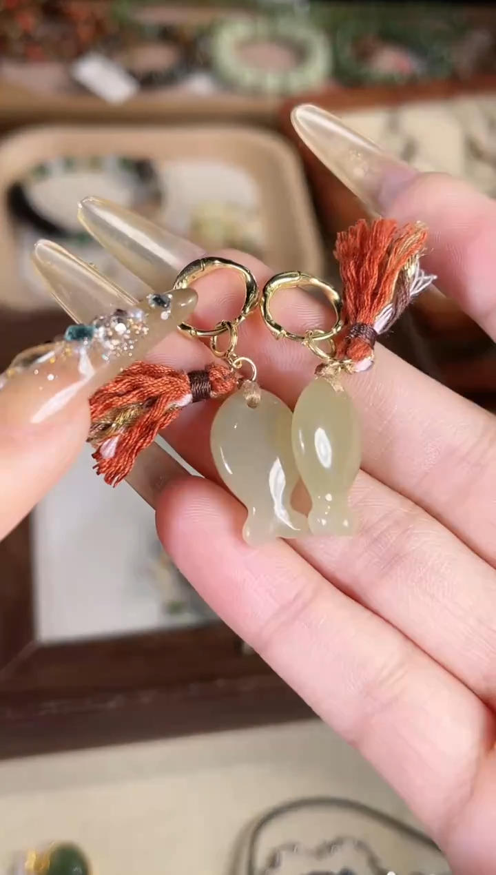 银S925镶嵌和田玉耳环多样性发其一孤品默认微瑕