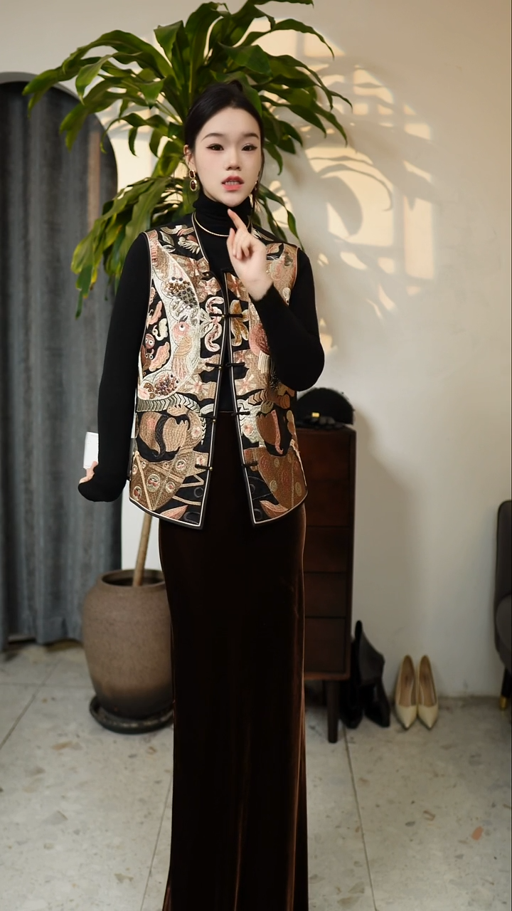 重工钉珠中式马甲 XL（110-120斤）