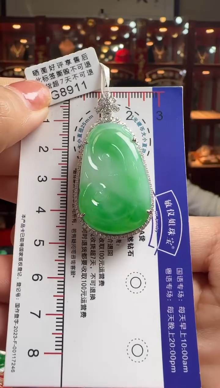【闪购商品】翡翠颈饰18K金镶嵌G8911冰阳绿如意