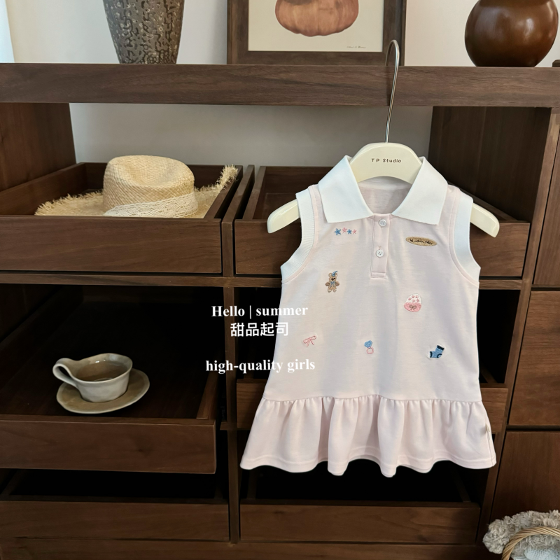 女童连衣裙2025夏季新款宝宝时髦POLO裙小童刺绣动漫洋气背心裙子
