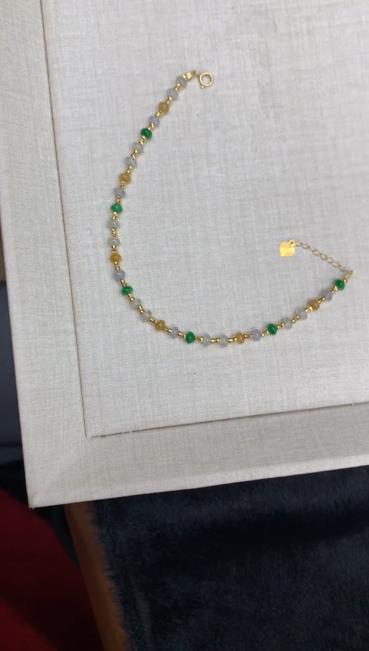 【闪购商品】翡翠手链18K金镶嵌手链