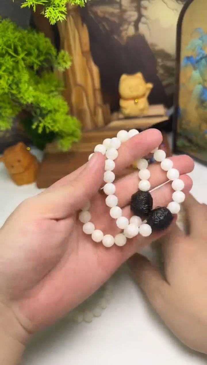 菩提手串/手链白玉菩提猫猫头配饰圆珠