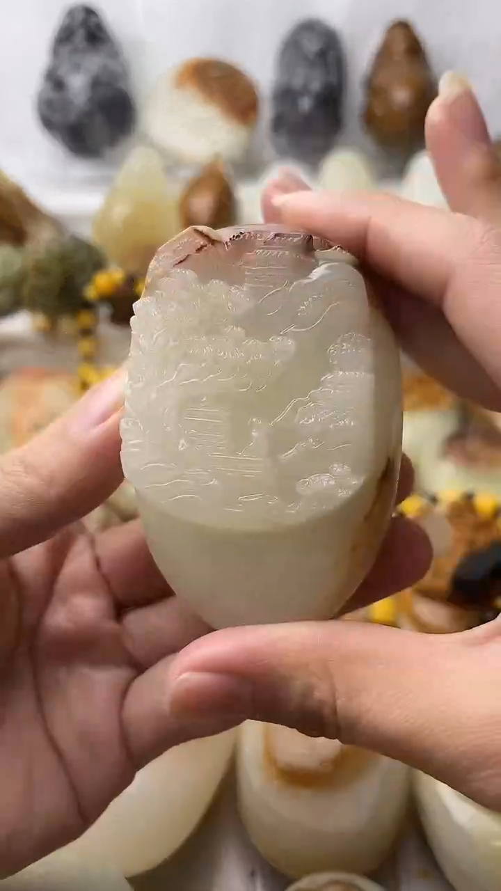 石材古青石棉纹正常不退换山水微瑕