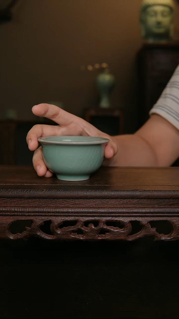 摆件仿古手工军绿压手杯