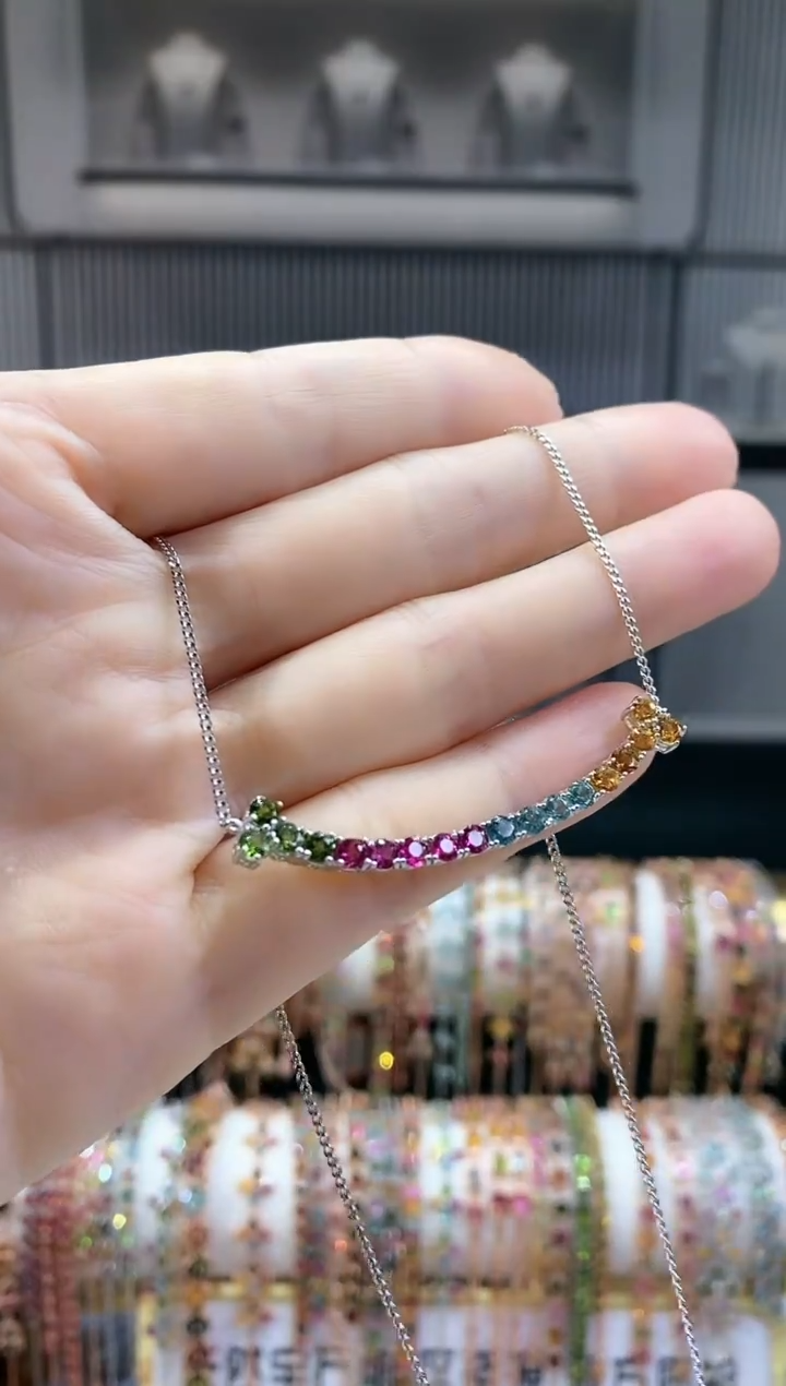 银S925镶嵌项链碧玺6666666666