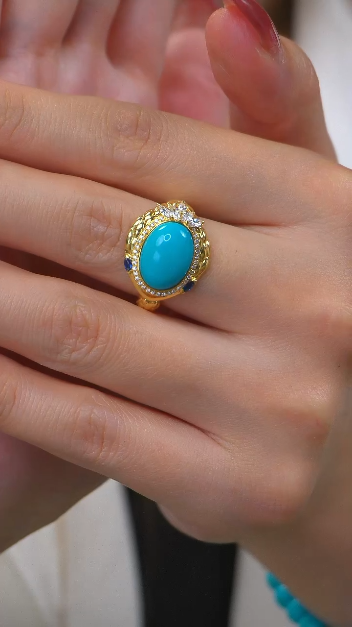 【闪购商品】绿松石戒指18K金镶嵌蛇戒