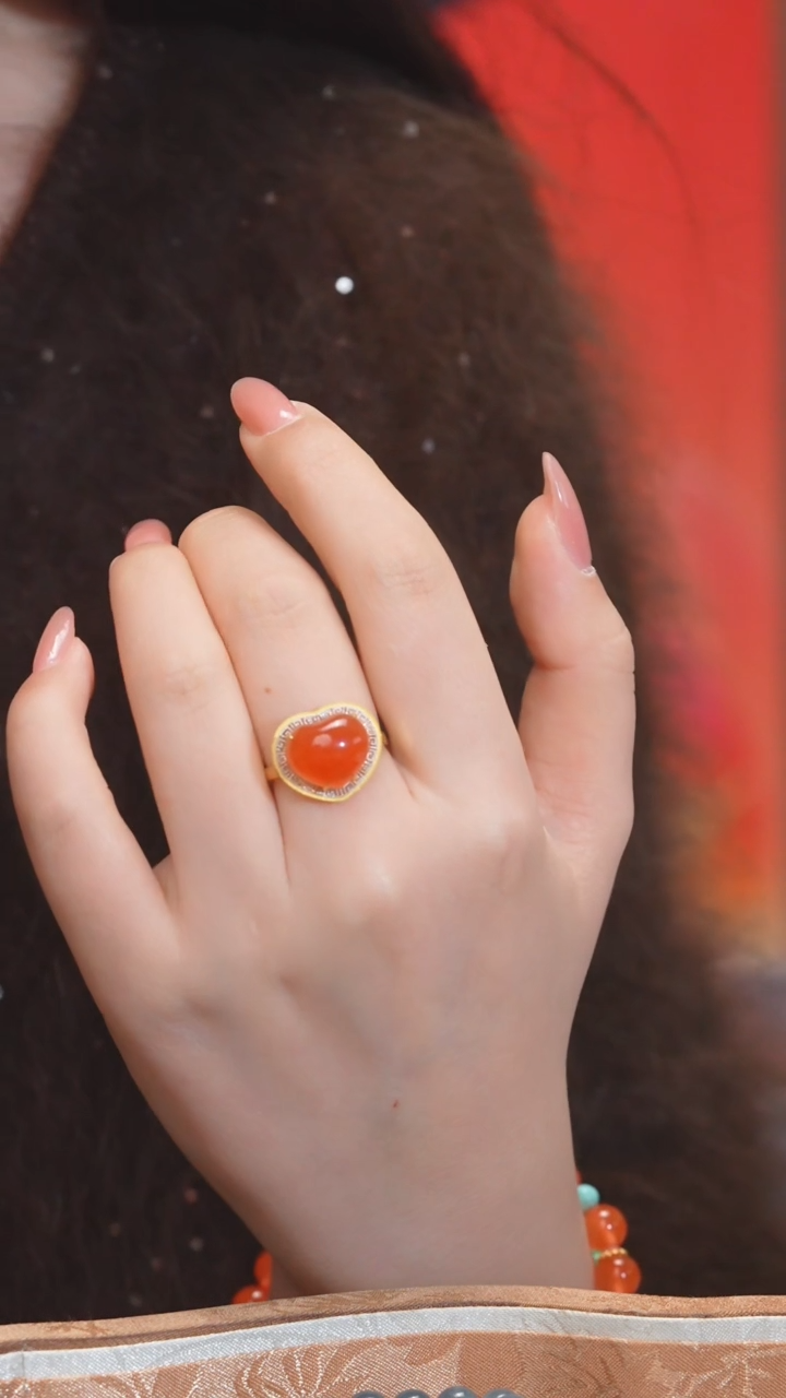 【闪购商品】南红玛瑙戒指18K金镶嵌多样性发@@W5955