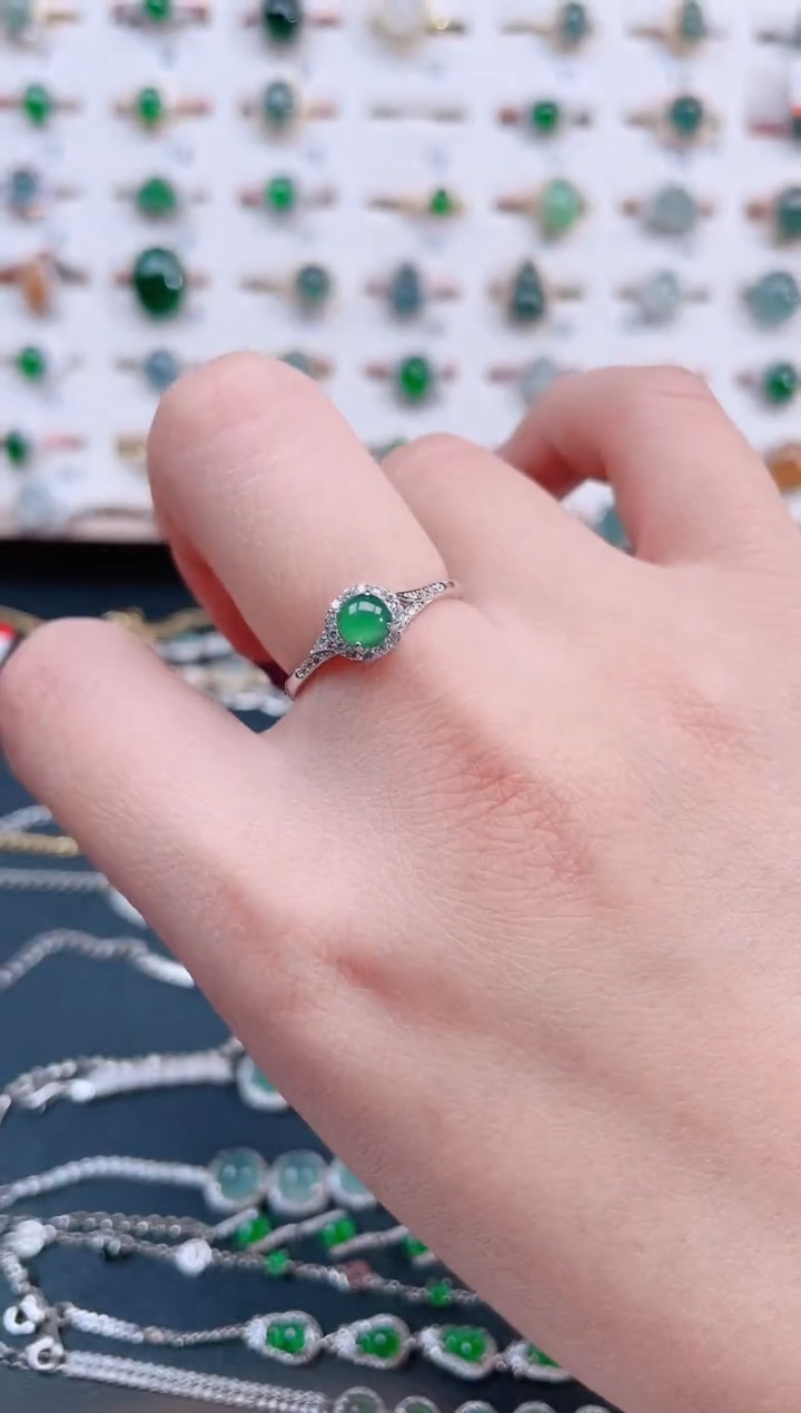 银S925镶嵌戒指翡翠天然翡翠