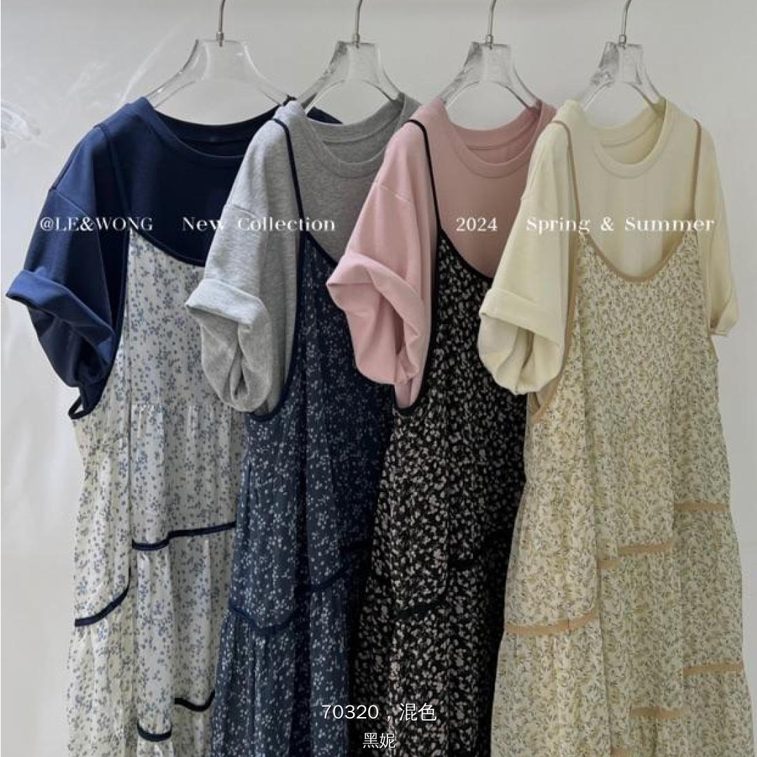 短袖宽松腰常规中长裙大码连衣裙圆领