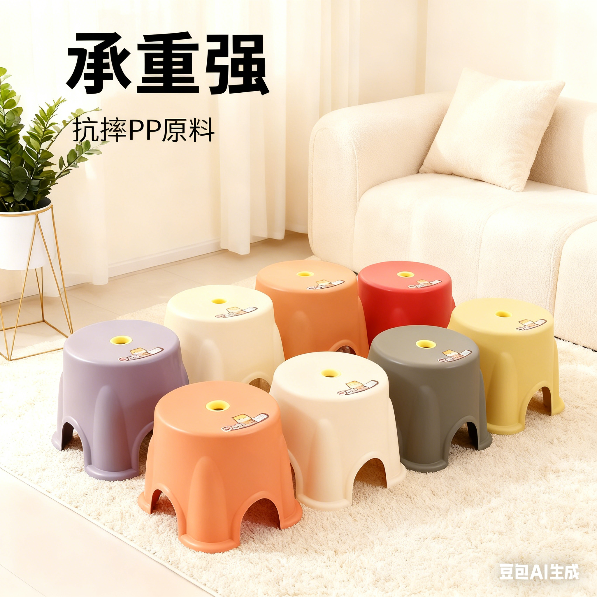 新款28cm奶油风家用小矮凳耐摔承重强PP原料收纳方便不卡凳（大号）