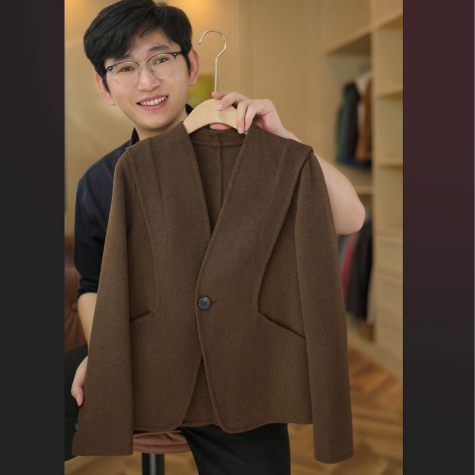 【许野】新春秋冬新款小个子女韩版双面羊毛休闲气质百搭短款外套