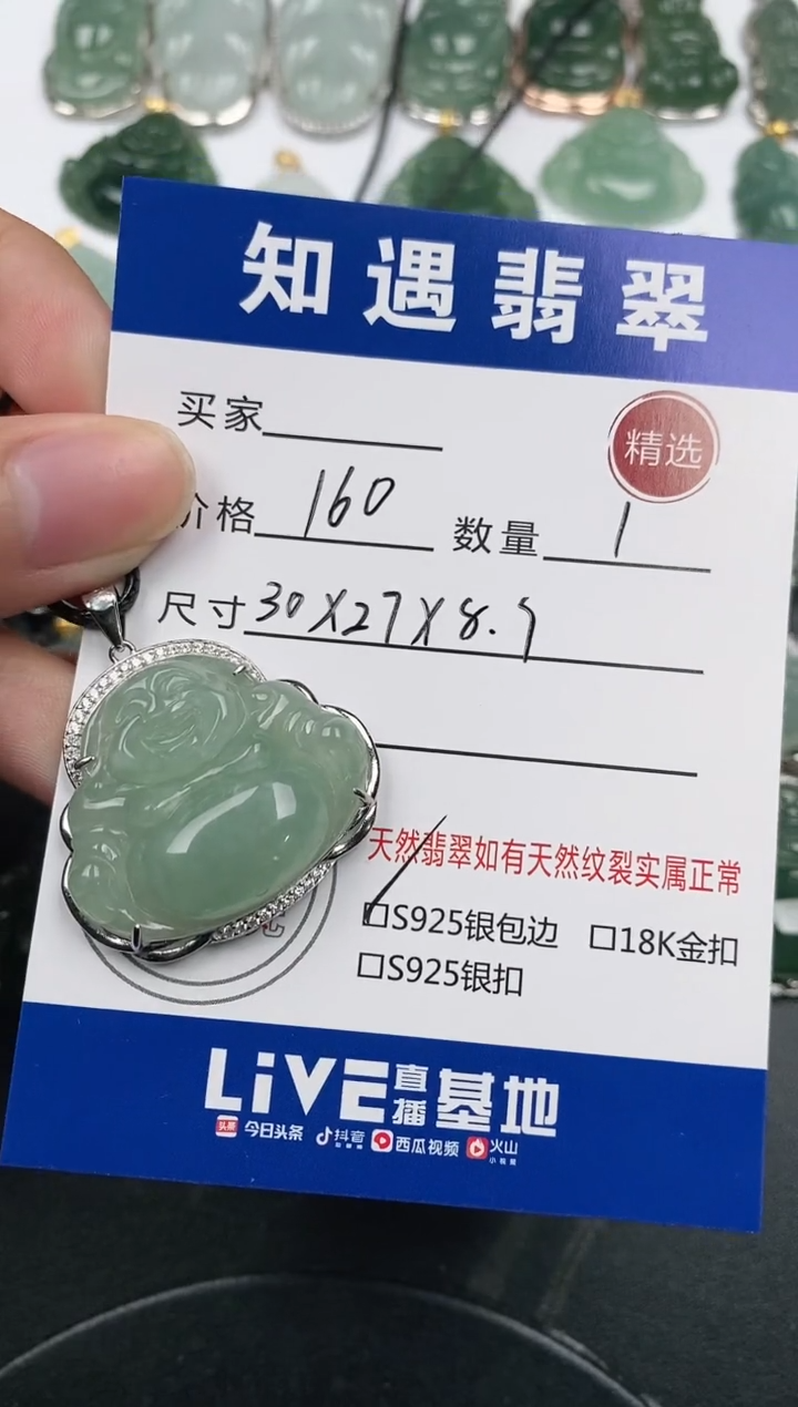 颈饰银S925镶嵌翡翠挂件