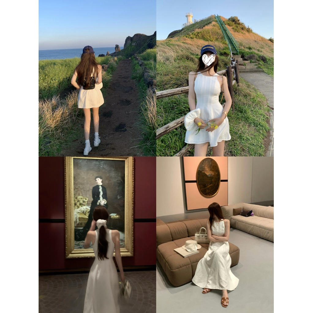 【白羊专属】jojo私服线莱赛尔+亚麻 老钱风连衣裙女夏白色无袖裙子