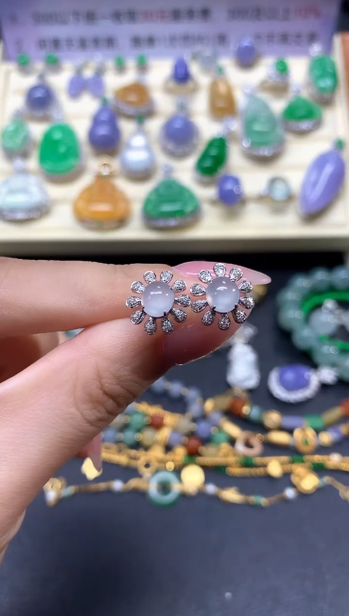 【闪购商品】翡翠18K金镶嵌耳饰耳饰|1900+190