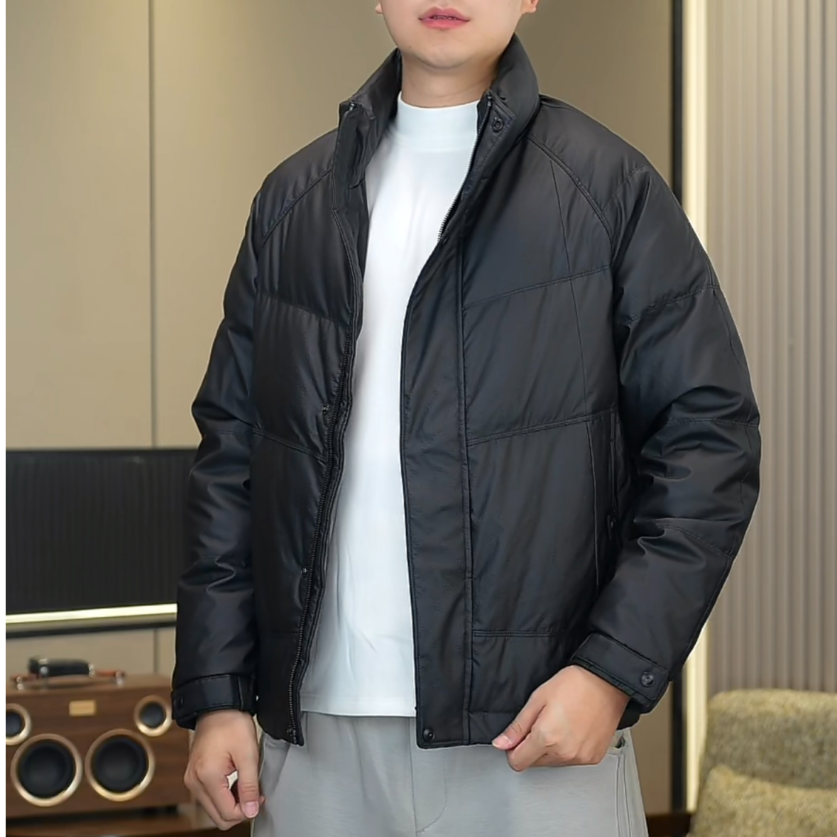 【良品基地】90白鸭绒加厚保暖皮羽绒男冬季纯色简约百搭加厚外套