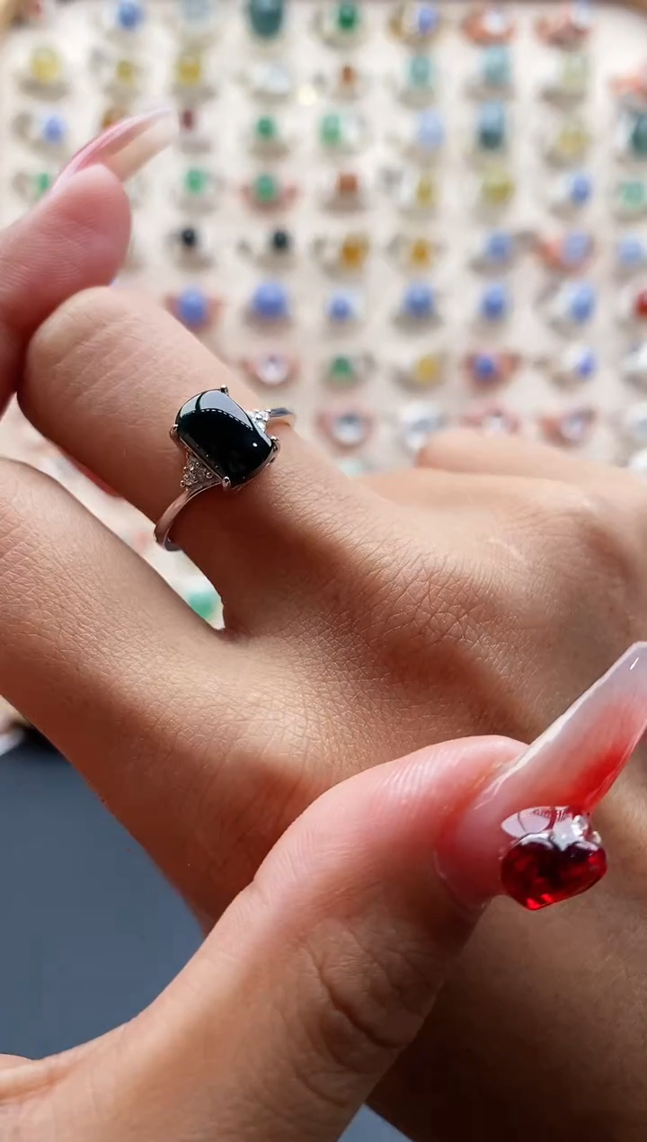 【闪购商品】翡翠戒指银S925镶嵌缅甸天然A货翡翠222 9+5