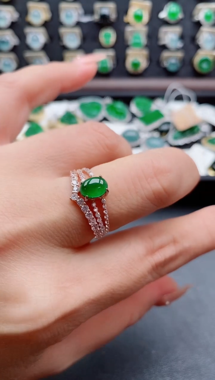 银S925镶嵌戒指翡翠1