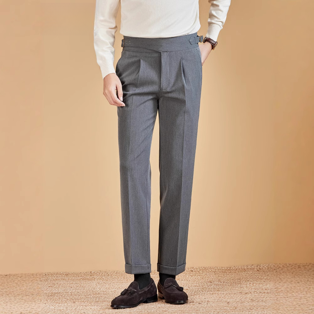 350g重色纺休闲西裤男春秋新款那不勒斯直筒宽松西装裤