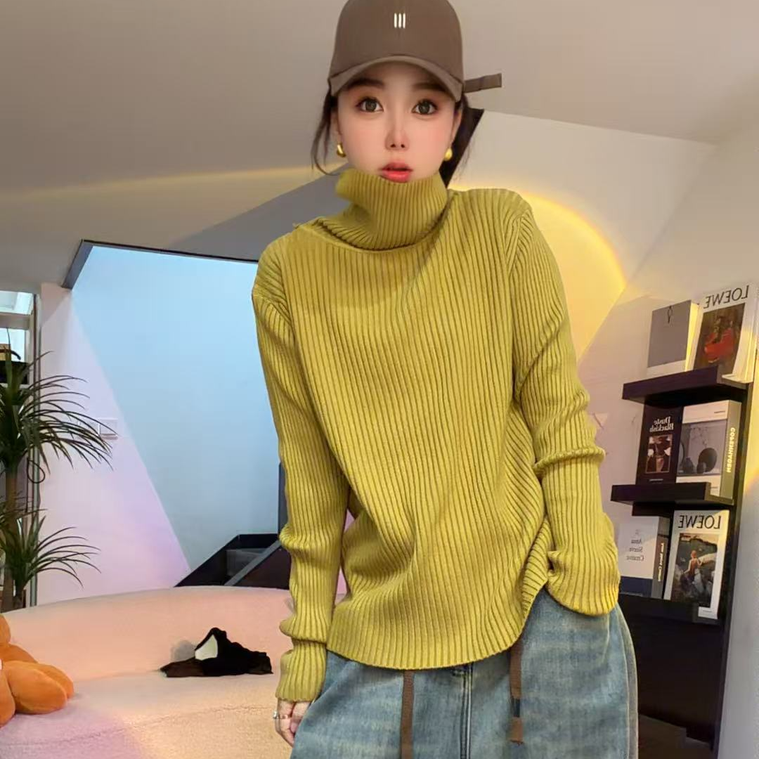 【小二姐家】时尚百搭宽松加厚韩版高领纯色毛衣打底