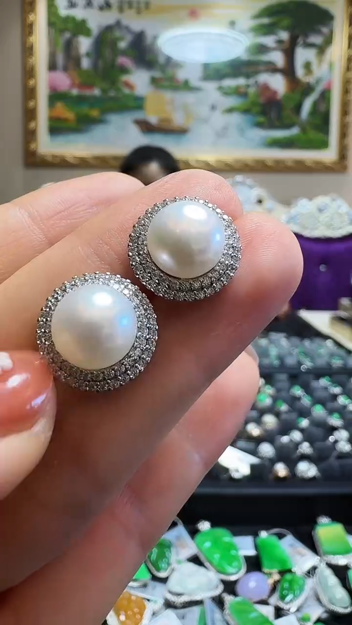 【闪购商品】淡水珍珠耳饰银S925镶嵌耳钉