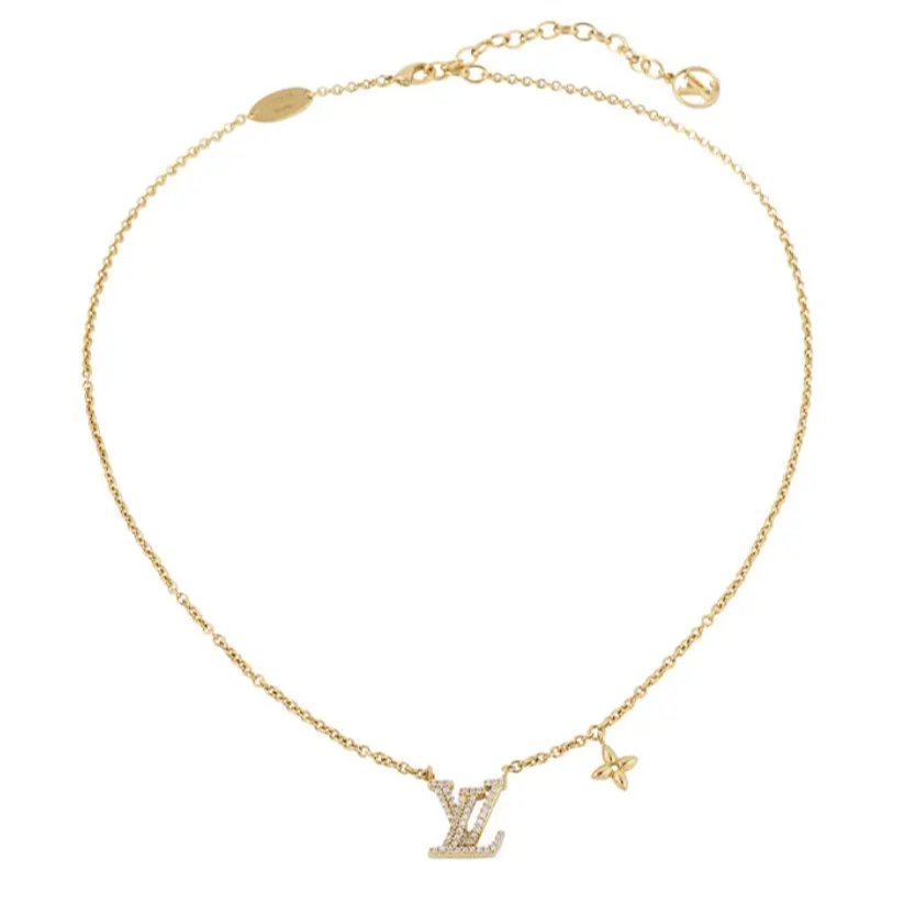 未使用 LouisVuitton/路易威登 字母镶钻项链 金色