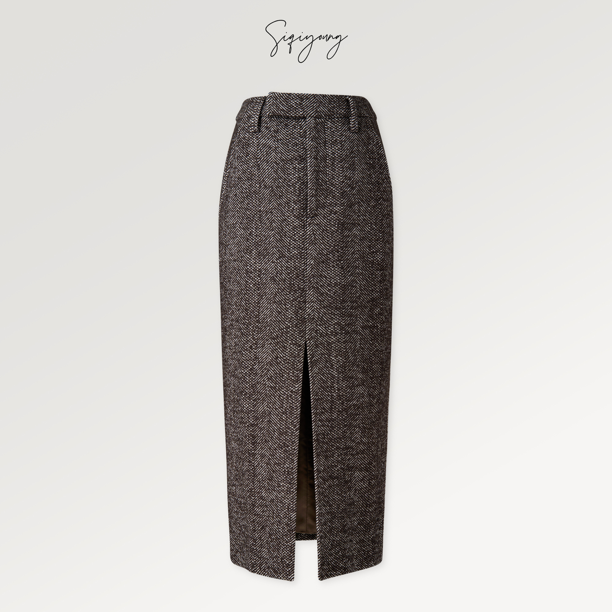 SIQIYOUNG 时光画报-人字纹前开叉半裙