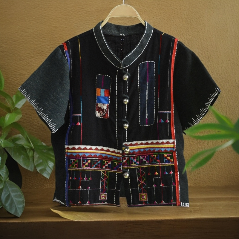 修身型常规款短袖衬衫打底衫夏季小香风黑色均码女士