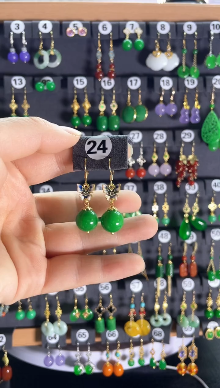 【闪购商品】翡翠耳饰银S925镶嵌24   