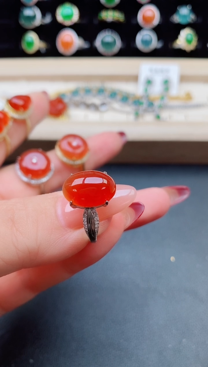 【闪购商品】玛瑙/玉髓戒指银S925镶嵌08055