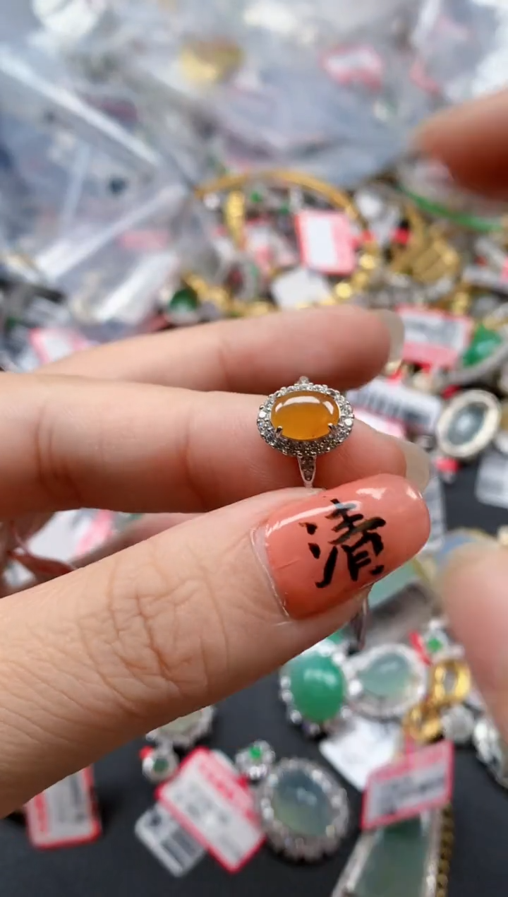 银S925镶嵌戒指翡翠天然A货缅甸翡翠