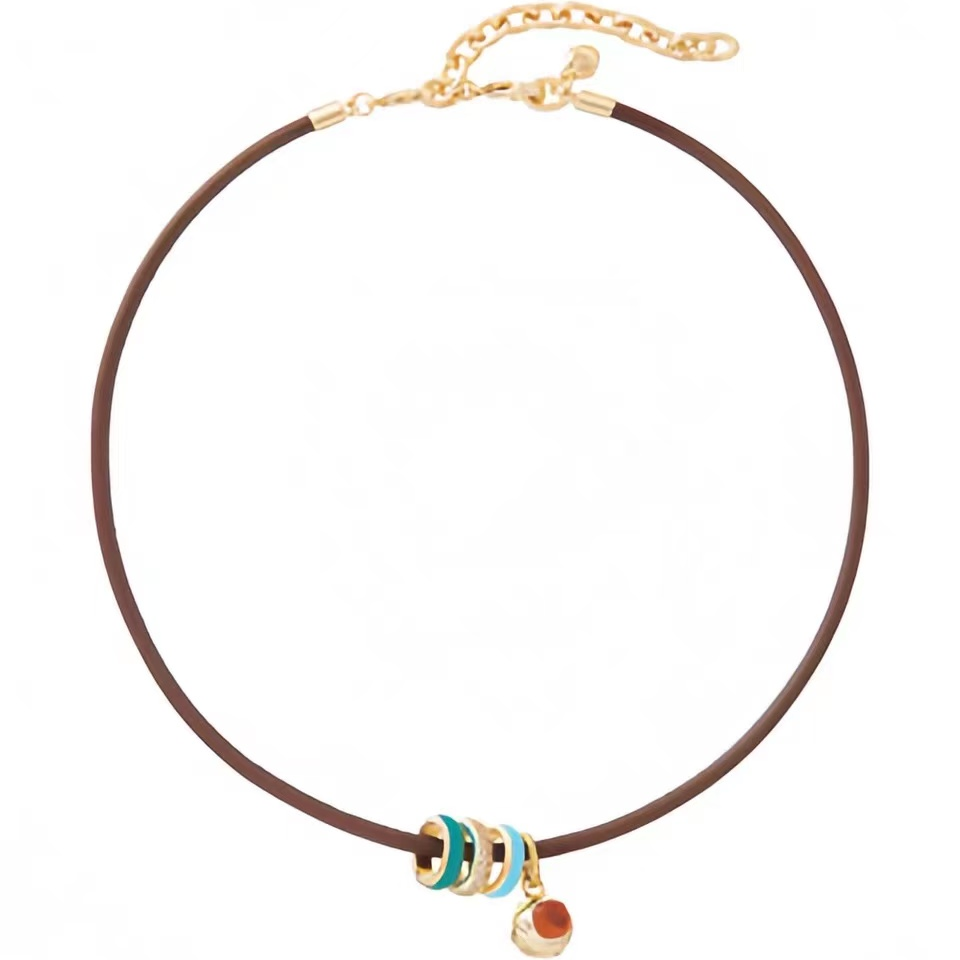 铜合金皮质项链 锁骨链【RA】时尚简约百搭皮绳项链