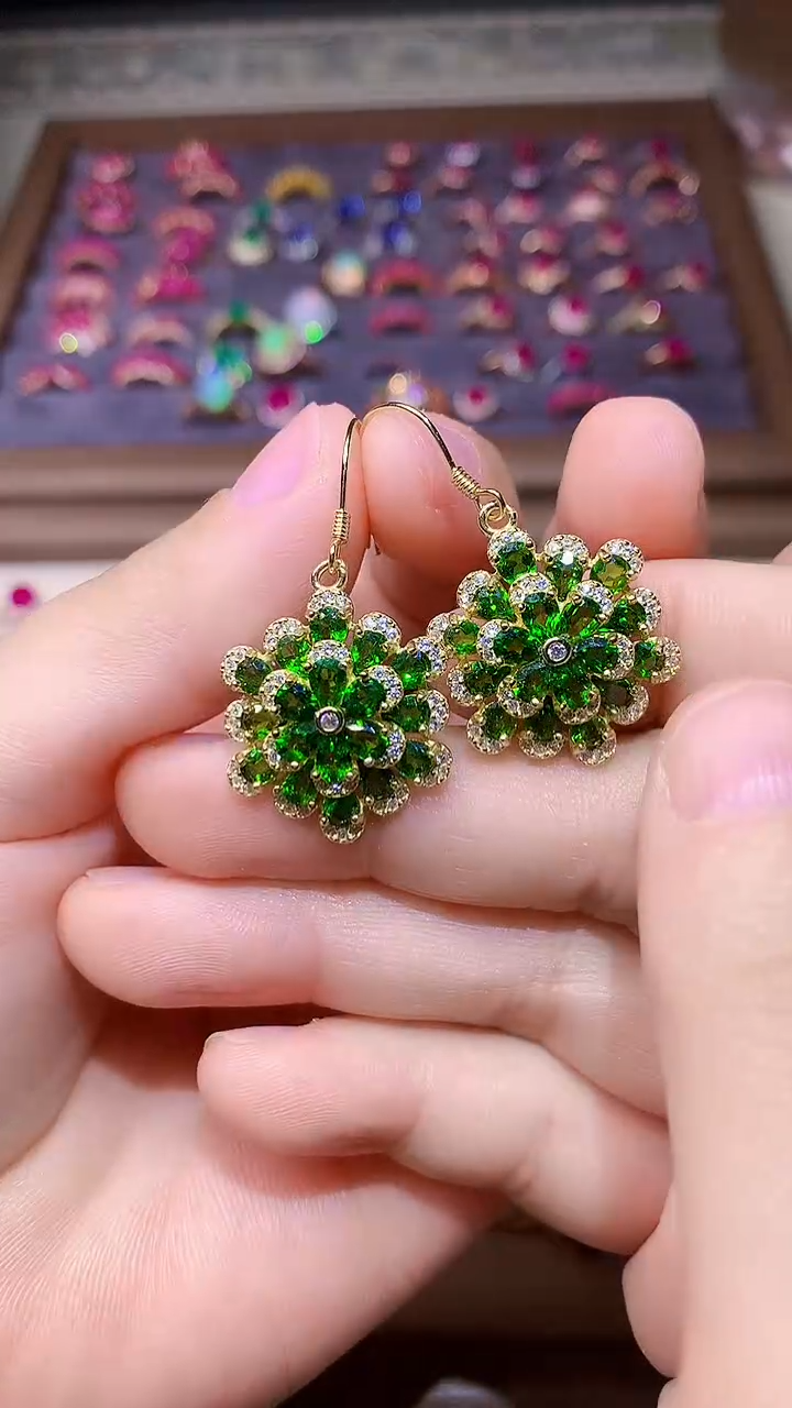 【闪购商品】透辉石耳饰银S925镶嵌0000