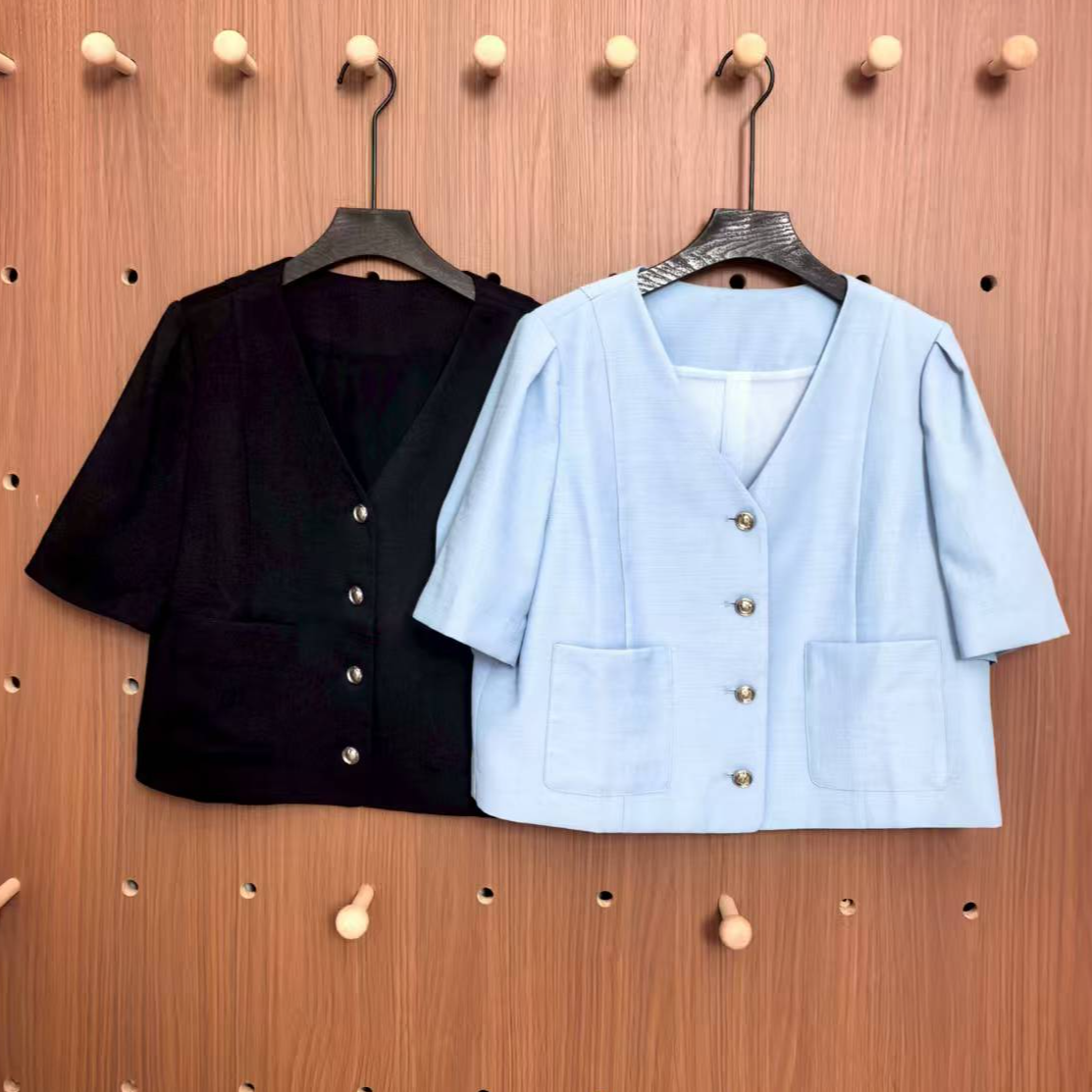 韩国出口原单尾货短袖小西服夏季短款百搭休闲薄款小西装上衣气质