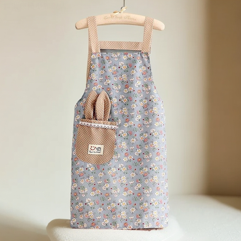 新款棉布韩版时尚厨房做饭围裙可爱耐磨上班工作餐饮专用罩衣长袖