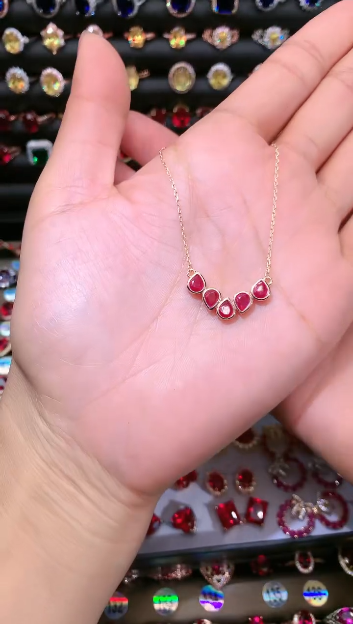 【闪购商品】红宝石吊坠(赠链)银S925镶嵌玫瑰金