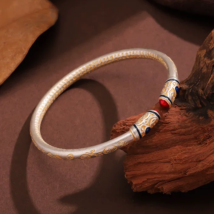 足银手镯 1号链接 足银复古手工描黑编织麻花手镯时尚个性银镯子