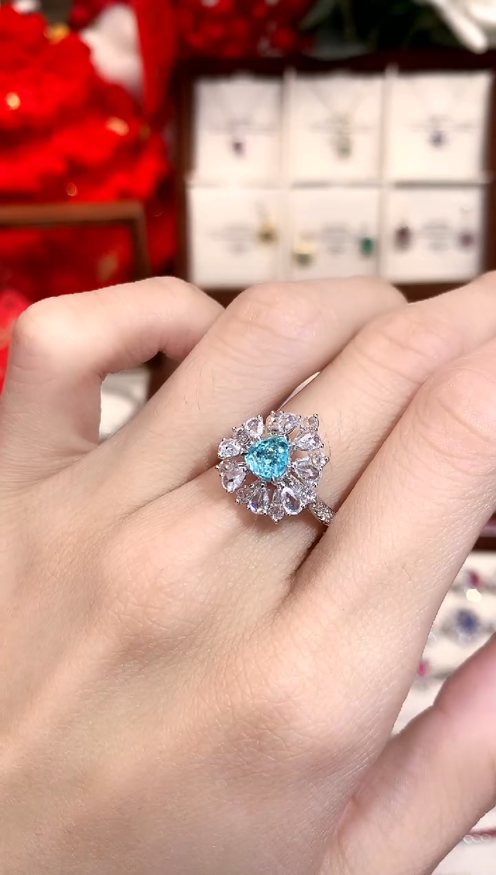 【闪购商品】帕拉依巴碧玺戒指18K金镶嵌1.08ct/天然宝石/