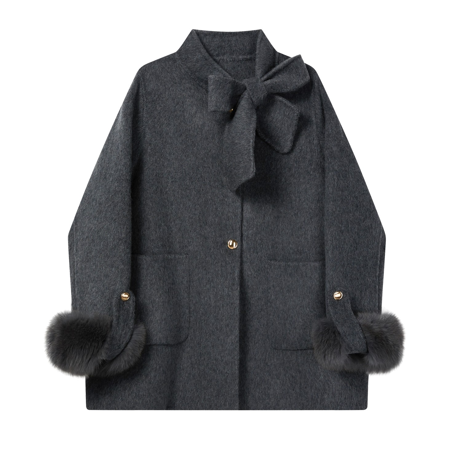 羊城故事-法式羊毛毛呢外套大衣出游服装女羊绒中长款短款9866