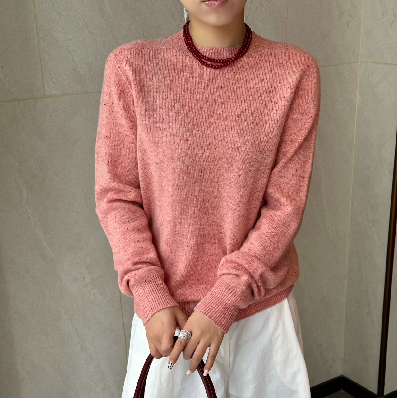 【100羊毛】长袖时尚百搭休闲纯色羊毛衫韩版女士秋冬圆领T126